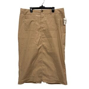 Maeve Anthropologie Tan Linen Blend Utility Midi Skirt 2X NWT Colette Pocket